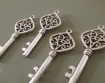 Skeleton Keys 4 x Antiqued Silver Skeleton Keys Ornate Key Set Large Key Charms Pendants Necklace Charms DIY Jewellery Making Replica Keys