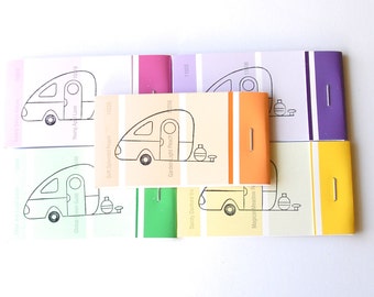 PAINT CHIP MATCHBOOK notepads Set of 5- Vintage Teardrop Camper in brights