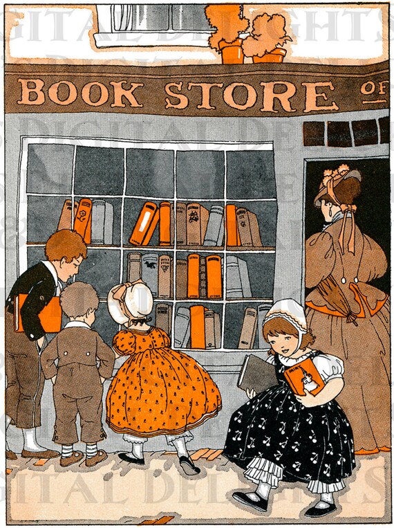 Wonderful BOOKSTORE. Vintage Books ILLUSTRATION. Reading 