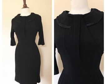Vintage black wiggle dress 1950s size S