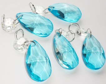 5 Aqua Teal Blue Chandelier Drops Glass Crystals Droplets Oval Beads Vintage Art Deco Christmas Tree Wedding Decorations Feng Shui Crafts