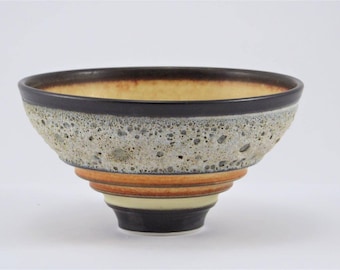 Orange/Yellow bowl with Red Iron Oxide Glaze and Volcanic Section