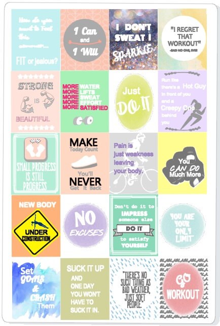 Fitness and Diet Motivational Stickers, Workout Stickers, Erin Condren ...