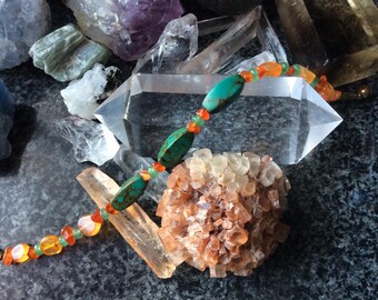 Turquoise, carnelian and emerald bracelet