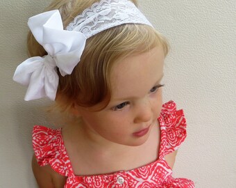 White Bow Headband, Big Bow Headband, Large Bow Headband, Extra Large Hair Bows, White Hair Bow, Lace Headband Baby White Headband Baby