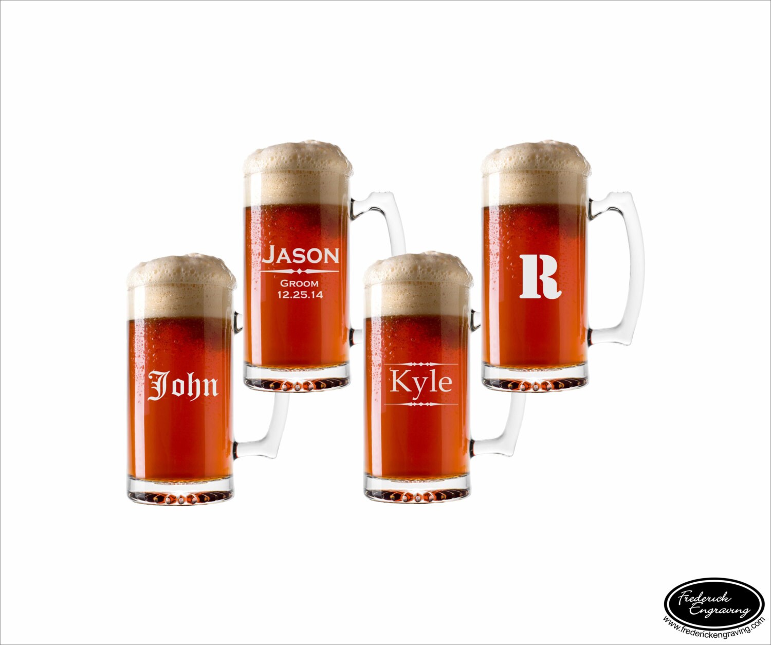FOUR Personalized Beer Mugs SHIPS FAST Custom Engraved Beer