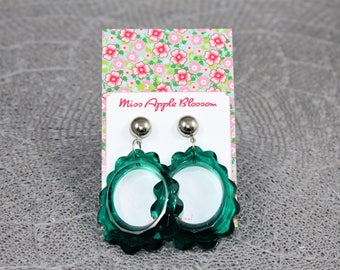 Vintage inspired earrings, pendant earrings big loop green/turquoise, 60s