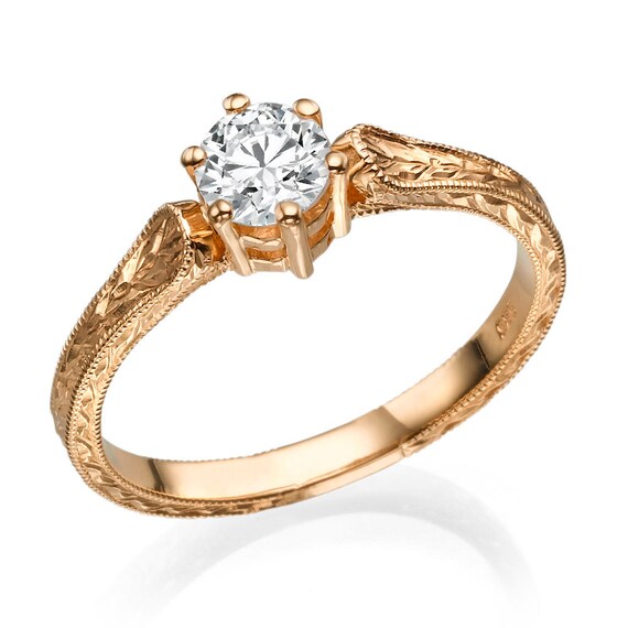  Gold  Filigree  Ring  14K Rose  Gold  Engagement  Ring  Hand