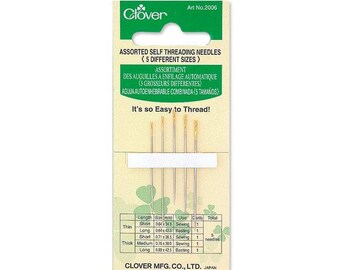 Self Threading Needles Assorted - Clover - Self threading needles in five different sizes for thin to thick fabric.