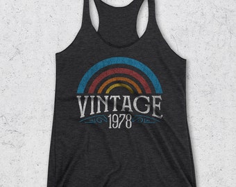 40th Birthday Gifts for her - Vintage 1978 Tank Top - 40th Birthday Gifts for Women - Retro Rainbow Shirt -1978 Shirts -40th Birthday Shirt