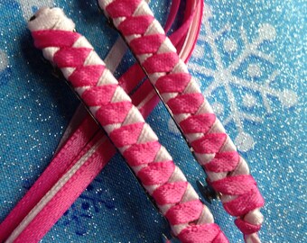 Ribbon Barrettes / Set of Two in Hot Pink and Light Pink