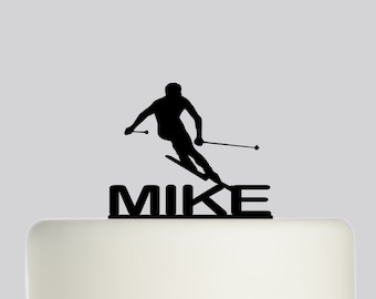 Birthday Cake Topper - Man Skiing Ski NAME Cake Topper - Custom Cake Topper - Happy Birthday - Personalised with your Name.580