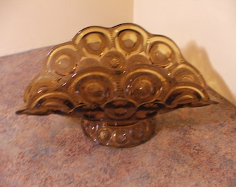 Vintage 1960s L. E. Smith Moon and Stars Amber Banana Boat / Fruit Holder / Centerpiece Bowl