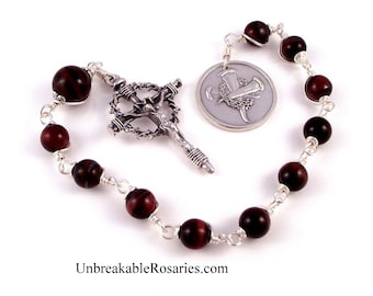 For God So Loved The World Red Tiger Eye Wire Wrapped Rosary Chaplet With Nail Crucifix by Unbreakable Rosaries
