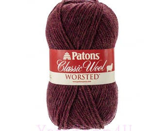 COGNAC HEATHER Patons Classic Wool Yarn. A Burgundy Heather Wool Yarn. This Pure New Wool yarn is great for felting projects. 3.5oz 100g √