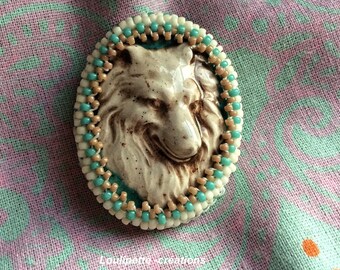 brooch embroidery, ceramic dog