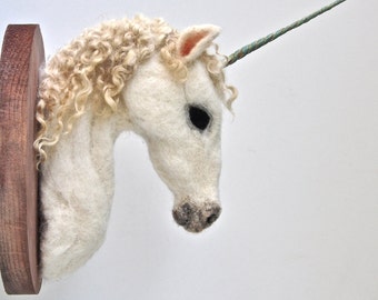 Unicorn - Felted Faux Taxidermy - Wall Mount