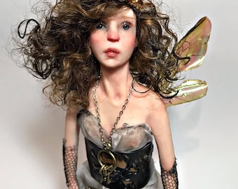 Steampunk fairy art doll sculpture, ooak doll
