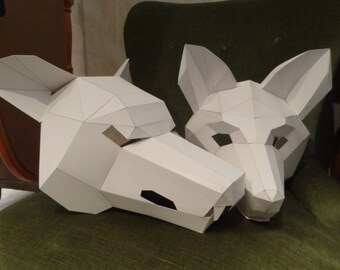 Make your own wolf mask, fox mask, Instant download, DIY masks, Printable masks, Templates