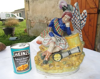 Antique 19th C Staffordshire Ceramic Flatback Figure "A Soldier's Dream" Hand Painted. Read Description for French Postal Charges in Euros