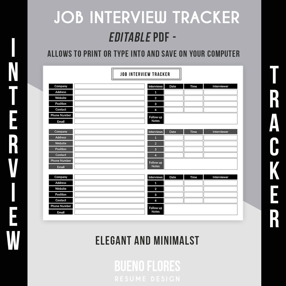 Job Interview Tracker Job Interview Log / Editable