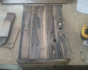 barnwood medicine cabinet hand planned/linseed oil