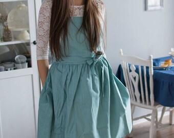 Linen apron, linen women apron, skirt apron, linen kitchenware, linen, natural linen, mint linen apron, 100% linen, linen kitchen apron