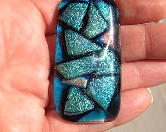 Teal Dichroic Fused Glass Pendant