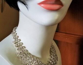 Rhinestone Bib Necklace, Bridal Rhinestone Necklace, Wedding Rhinestone Jewelry, Quinceañera Rhinestone Necklace, Pageant Necklace
