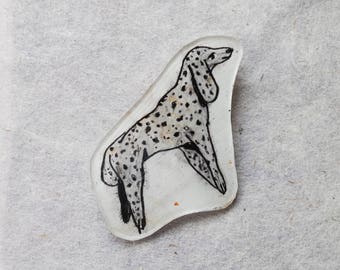 Shrink plastic pin - white spotted dog pin - dalmatian - dog pin -handmade brooch