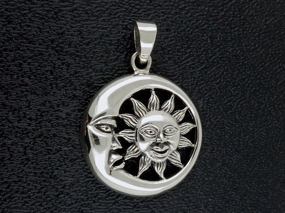 Sterling Silver Sun and Moon Pendant Amulet Pagan Free