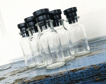Vintage Glass Bottle Japan Black Plastic Stopper Set of Five