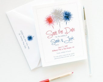 Fourth of July Wedding Save the Dates, 175 July 4th Wedding Save the Date, Fireworks Illustration