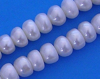 White Button Pearls, Freshwater Pearl Beads 7-8mm Rondelle Beads