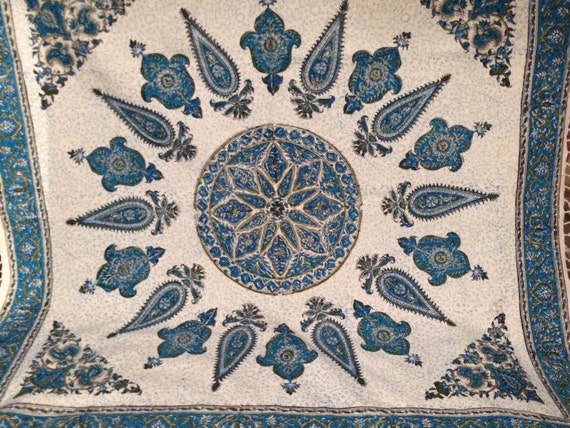 nice gift table top paisley design, wall decor, natural textile 39" inches with tassels