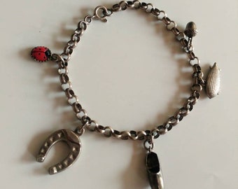 Vintage silver charm bracelet with 5 charms
