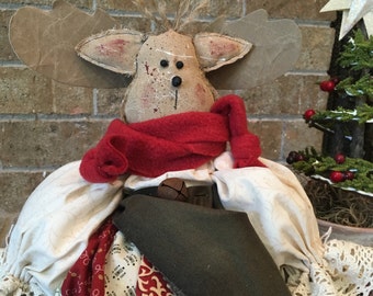 SALE: Christmas Moose - Primitive Moose - Holiday Mantle Display- Primitive Folk Art Decoration - Simply Nantucket's Design - Winter Display