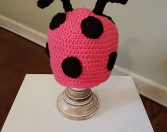 Pink Ladybug Hat "Lu-Lu"/Crochet Animal Hats/Crochet Ladybug Hat/Crochet Baby Hats/Toddler Hats and Beanies/READY TO SHIP