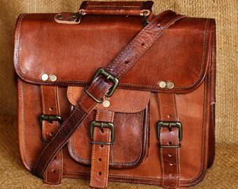 Organic Handmade 11" leather messenger bag for men & women office briefcase bag gift for men genuine leather vintage messenger laptop bag