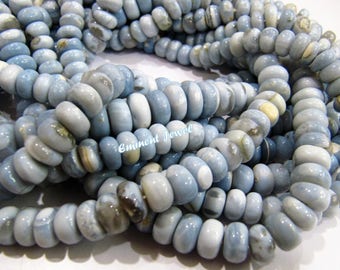 Best Quality 100 percent Natural Blue Opal Beads / Peruvian Opal Smooth Rondelle Beads 5 to 9 mm / Strand 7 inch long / Plain Gemstone Beads
