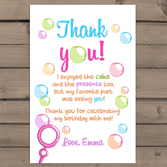 Bubble Thank you card Bubble Birthday Party Thank you card