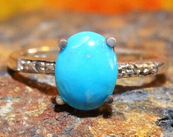 Signed sz8 1.65ct 3 Ring Sleeping Beauty Turquoise White Diamond and 925 Sterling Silver
