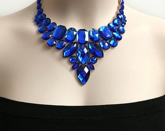 Sapphire Blue bib rhinestone necklace