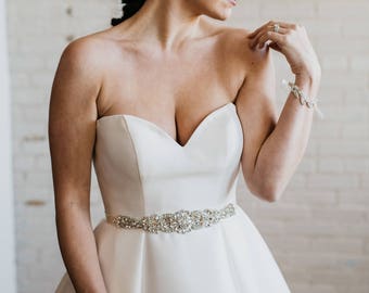 Crystal Pearl Bridal Sash | Silver Bridal Belt | Crystal Wedding Belt Sash | Crystal Rhinestone Belt | Arabelle Sash