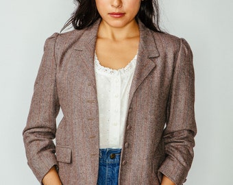 Vintage Cropped Brown Tweed Herringbone Jacket XS