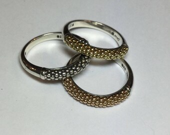 Lagos Caviar Set Of 3 Sterling 18k Gold Stackable Rings Size 7
