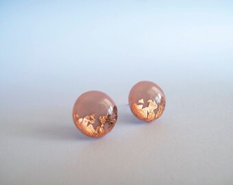 Rose & Copper Stud Earrings - Gift for Her - Hypoallergenic Titanium Posts