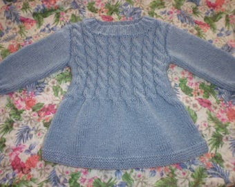 blue hand knitted baby dress size 1 year