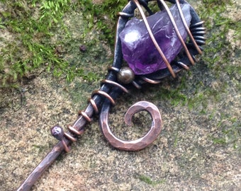 Amethyst Hair Stick, Hair Stick, Hair Pin, Copper Hair Stick, Hair Accessories, Hair Jewelry, Wedding Accessories handmade