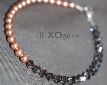 Swarovski Crystal Beaded Bracelet - Rose Gold Pearl & Rose Gold Crystal